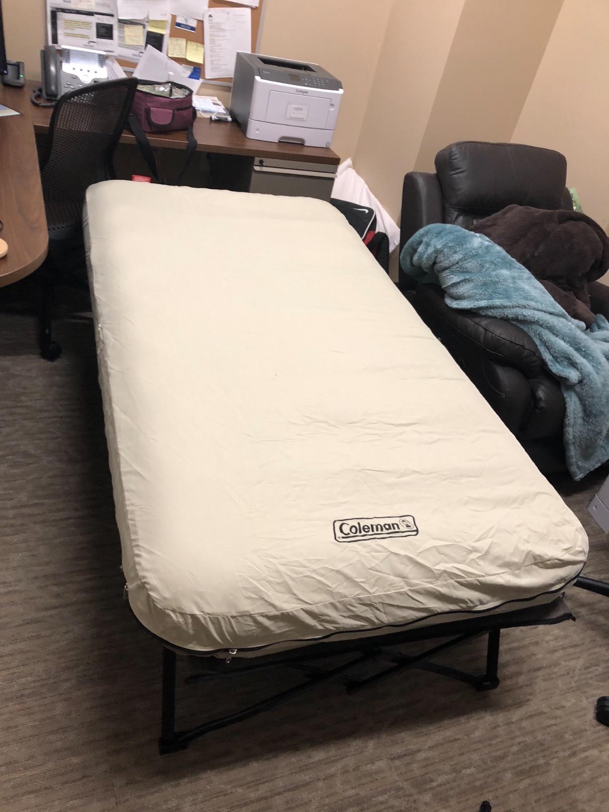 Coleman Queen-Size Airbed Cot Combination, Folding Air Mattress with Steel Frame & Side Table, Battery Pump Included, Great for Camping, Lounging, Elevated Sleeping, Guests, & More customer photo 2