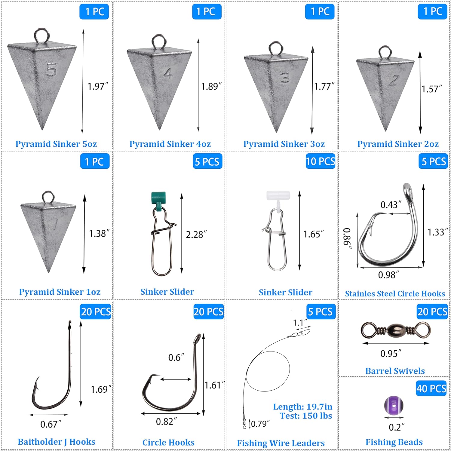 Surf Fishing Tackle Kit, 130pcs Saltwater Surf Fishing Rigs Fish Finder Rig Live Bait Rigs Include Fishing Leaders Pyramid Sinker Weight Sinker Slider Fishing Hooks Swivels customer photo 2