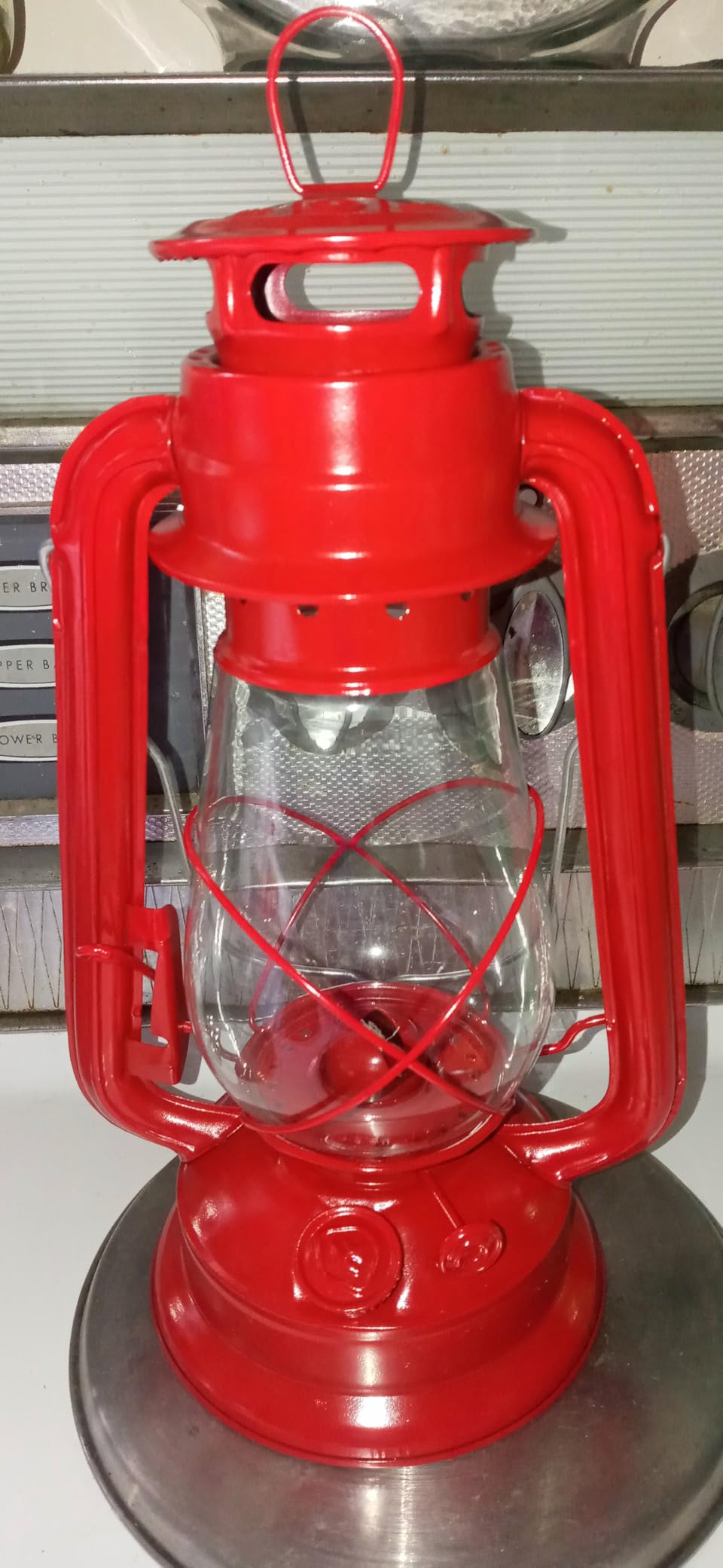 Stansport Hurricane Lantern - Classic Metal Kerosene Oil Lamp with Glass Globe and Adjustable Wick - Portable Emergency Lighting & Decorative Indoor/Outdoor Camping Lantern, Red customer photo 1