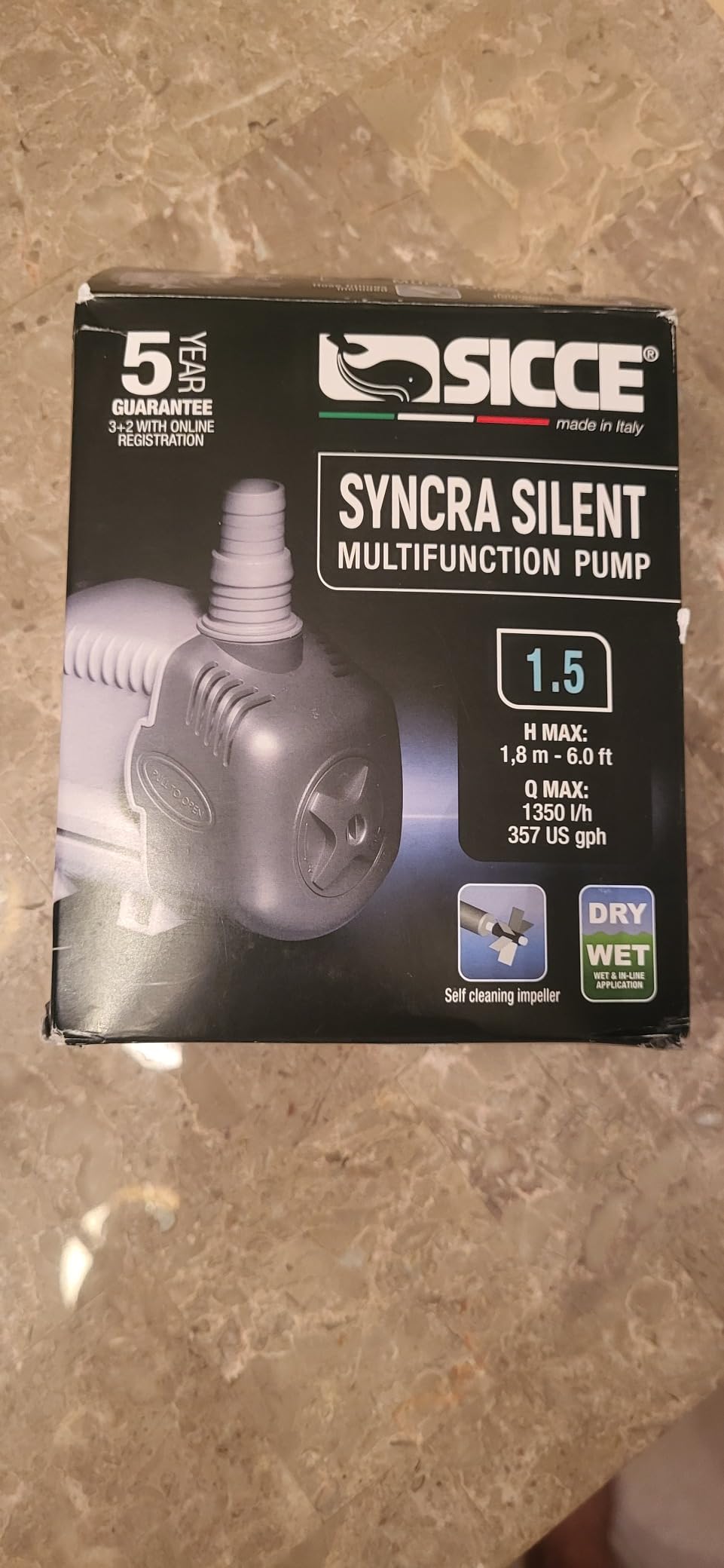 SICCE Syncra Silent 1.5 Multifunction 357 GPH Submersible Water Pump | Italian Made 23W Ultra Quiet Durable Aquarium Fish Tank, Fountain, Pond, Hydroponics, Terrarium Black | Freshwater & Saltwater customer photo 1