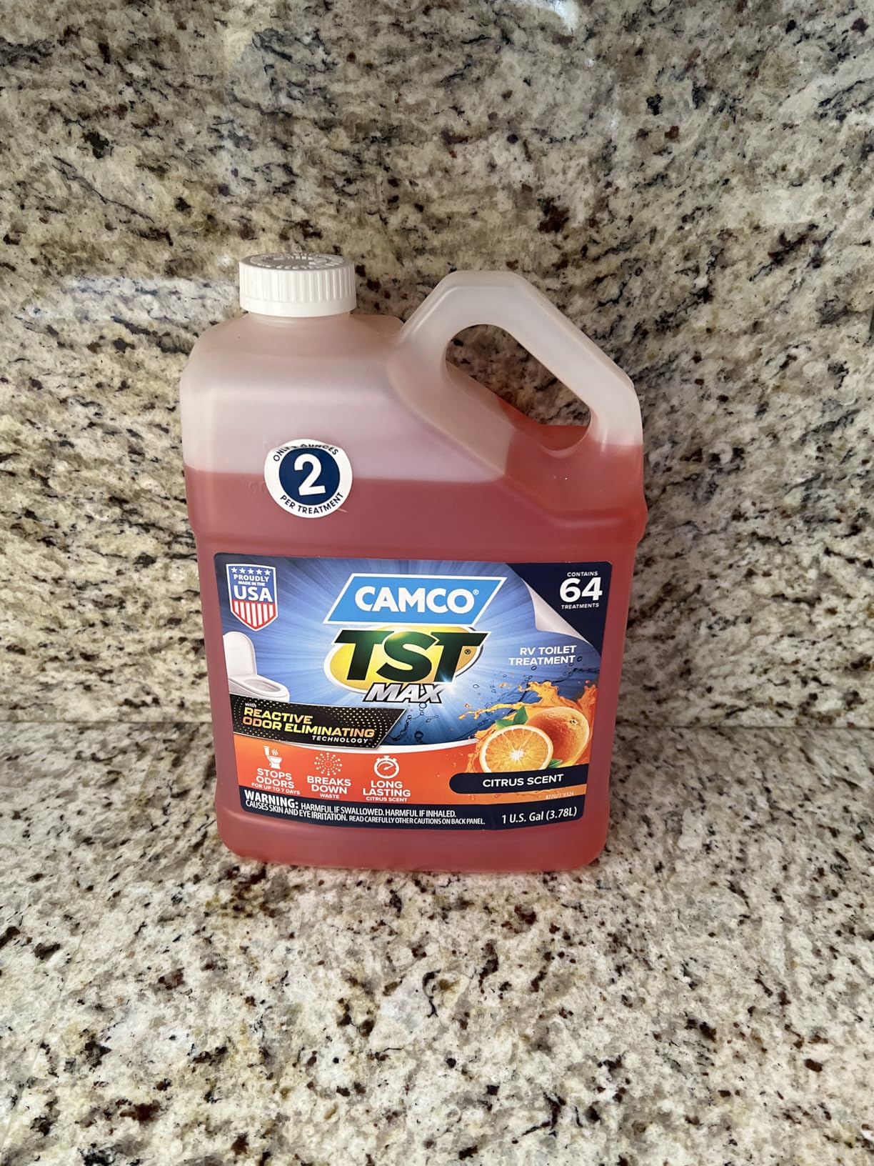 Camco TST MAX RV Toilet Treatment 1-Gallon - Biodegradable Septic Safe Formula - Orange Scent (41173) customer photo 1