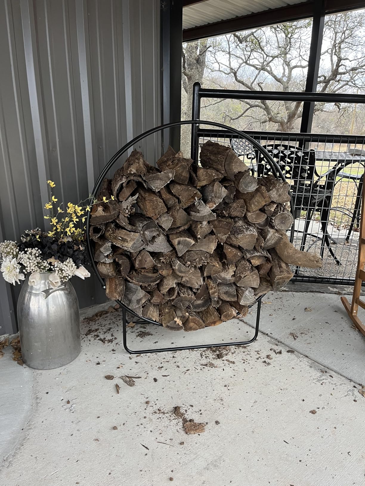 Sunnydaze 48-Inch Outdoor Firewood Rack Hoop - Indoor Round Tubular Steel Fireplace Wood Holder - 700-lb Capacity customer photo 2
