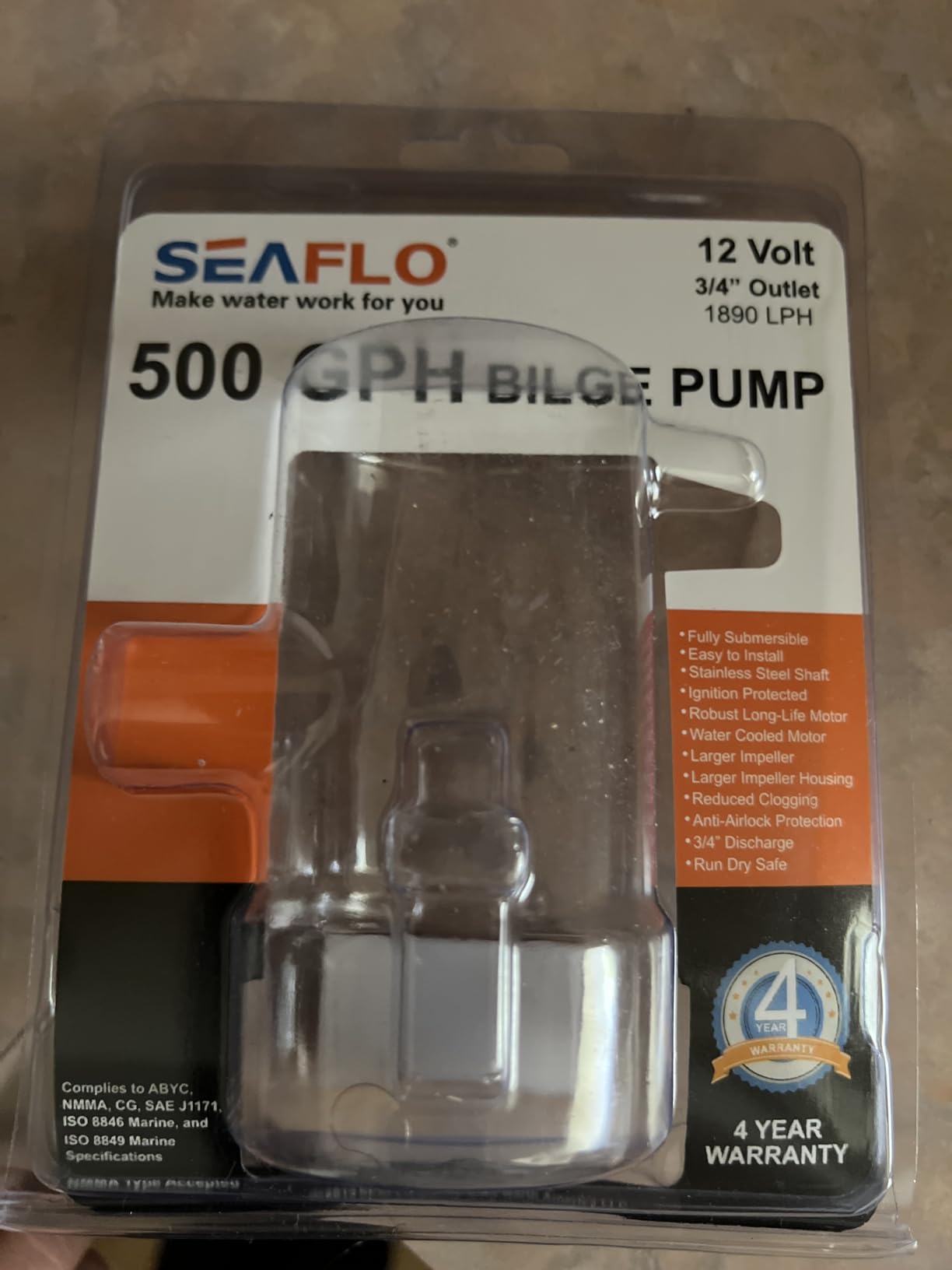 SEAFLO 01 Series 500 GPH Bilge Pump - 12V, 3/4
