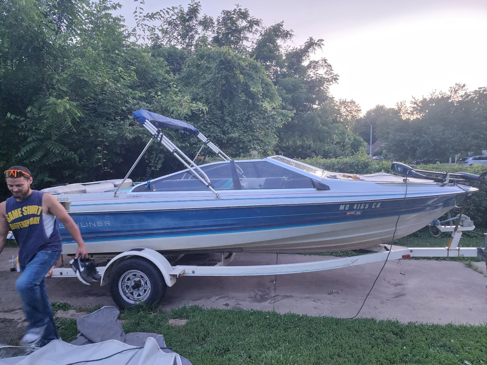 MSC 3 Bow 4 Bow Bimini Top Boat Cover, Waterproof Solution Dyed Polyester Made, 2 Support Poles& 4 Adjustable Straps Included customer photo 1
