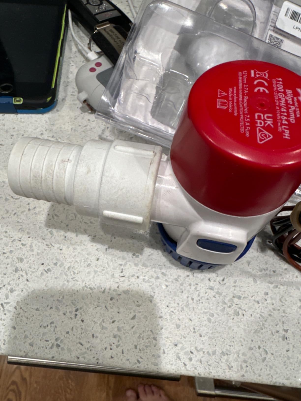 Rule 27DA, Standard Bilge Pump Non-Auto, Submersible, 1100GPH, 12V | Marine Bilge Pump for Boats with Thermal Cut-Off, Check Valve, Low Amperage, 3/4