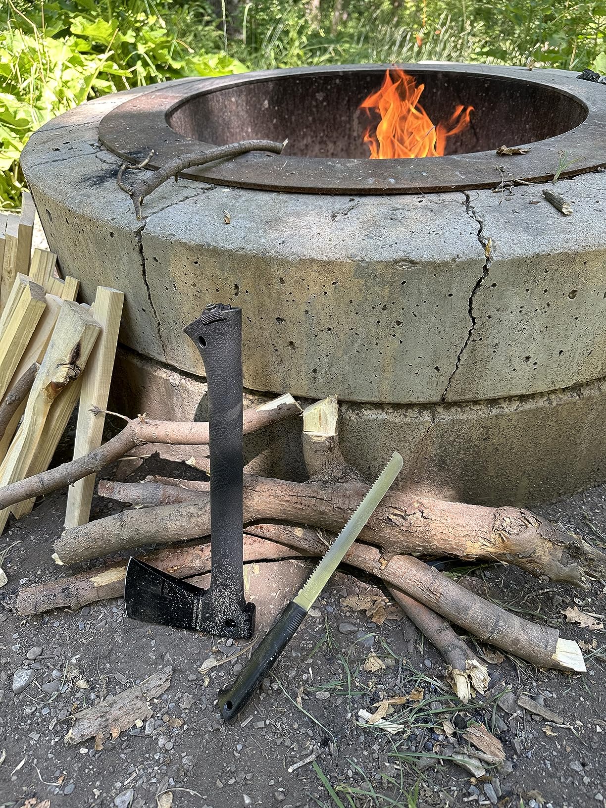 Camping Hand Axe and Survival Gear - Lightweight Hatchet with Nested Serrated Wood Saw Knife and Magnesium Fire Starter Tool by Wakeman customer photo 2
