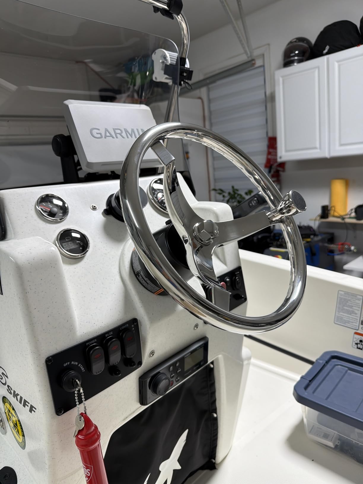 Amarine Made Stainless Steel Boat Steering Wheel 3 Spoke 13-1/2 Inch Dia, Marine Steering Wheel for Seastar and Verado, Stainless Boat Wheel with 5/8 Inch-18 Nut and Turning Knob customer photo 1