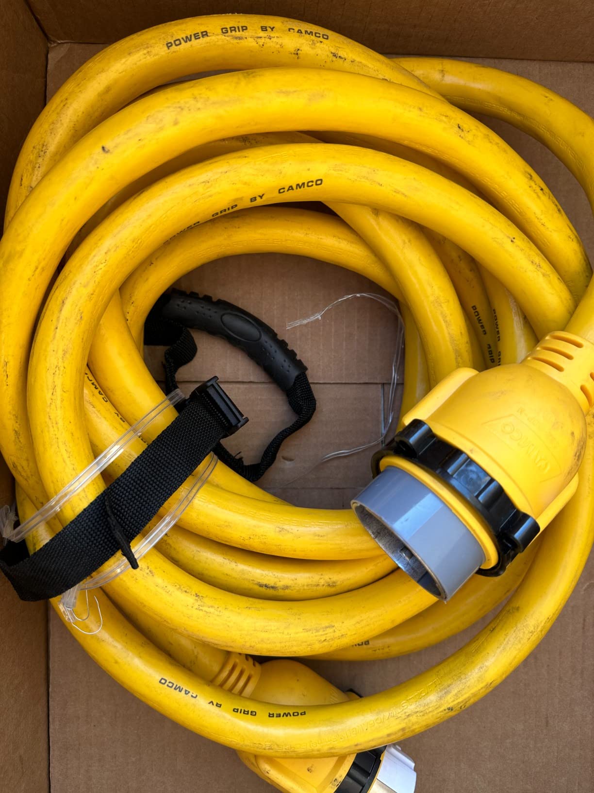Camco PowerGrip 25-Foot Marine/Boat Extension Cord with 50M/50F Locking Adapters | NEMA SS2-50P to SS2-50R connectors, 125/250V 12500W rating, 6-gauge copper wire, threaded locking rings customer photo 1