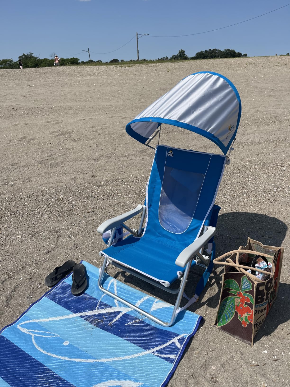 GCI Outdoor Sunshade Backpack Beach Chair | Reclining Folding Canopy Chair with Durable Armrests, Drink Holder & Carry Straps, Perfect for Beach Trips & Picnics - Saybrook Blue customer photo 1