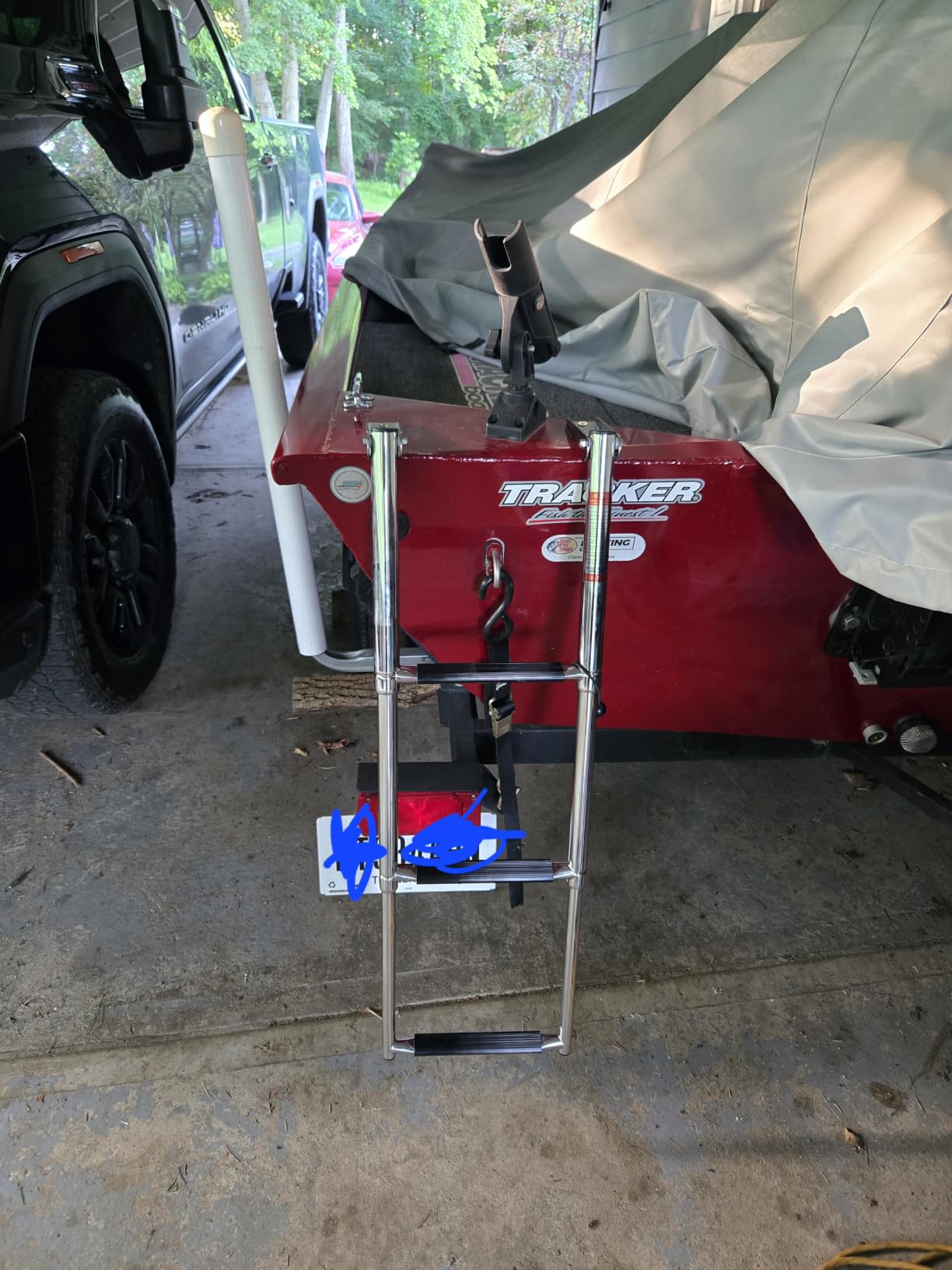 3 Step Boat Ladder, 304 Stainless Steel Telescoping Folding Pontoon Boat Ladder Dock Swim Ladder for Marine Boat Yacht customer photo 1