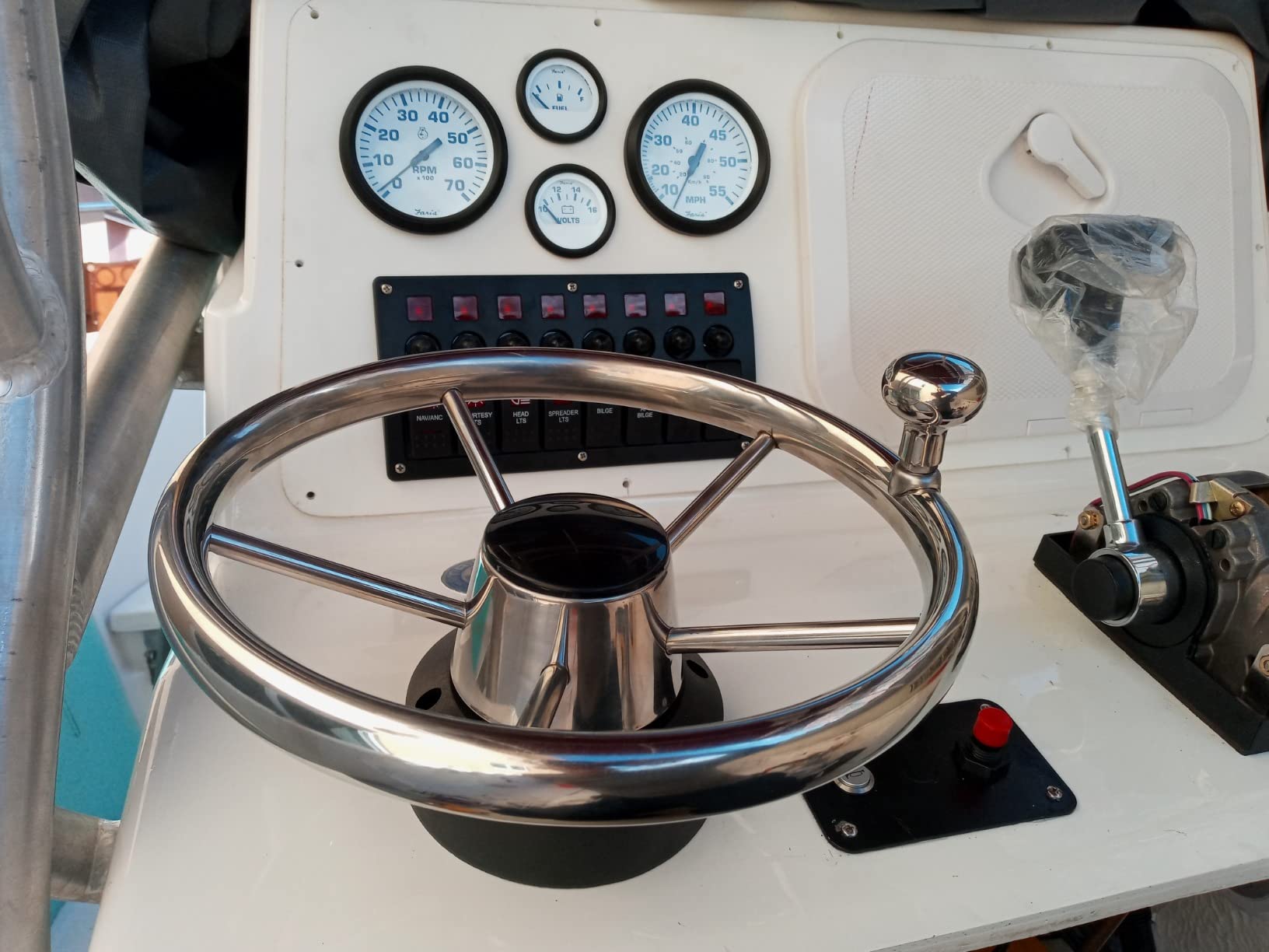 11 inch Boat Steering Wheel, Marine Stainless Steel Steering Wheel Adapter fit 3/4 inch Tapered Shaft, 5 Spoke 25 Degree Destroyer Style with Knob for Yachts, Pontoon Boats customer photo 1