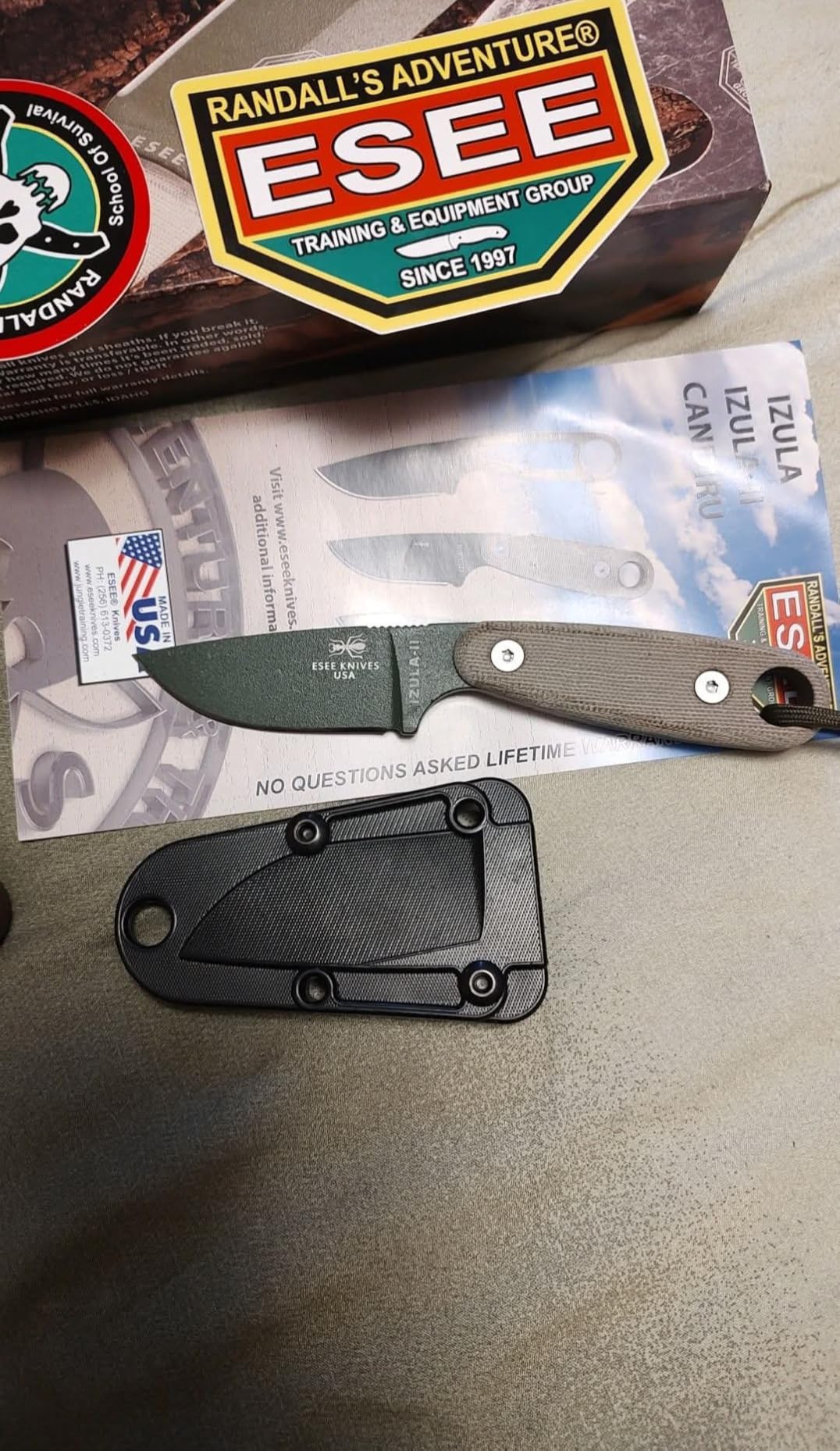ESEE Knives Izula-II Fixed Blade Knife, w/Micarta Handle, Molded Sheath, & Clip Plate (Black Oxide) customer photo 1