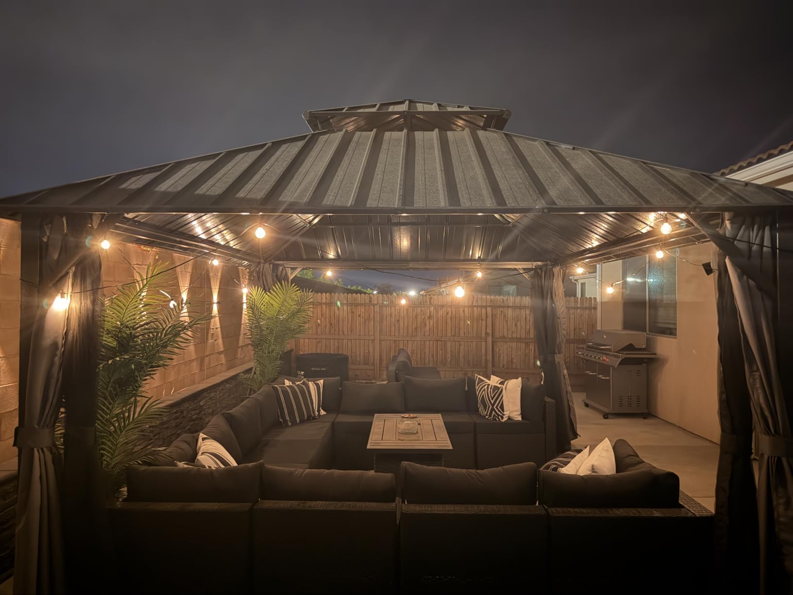Brightown 58FT Solar String Lights Outdoor, IP65 Waterproof, Remote, Timer | Patio Lights with 17 LED Shatterproof Bulbs, 3 Light Modes, Dimmable, Outside Light for Backyard Porch Yard Party Xmas Decor customer photo 2