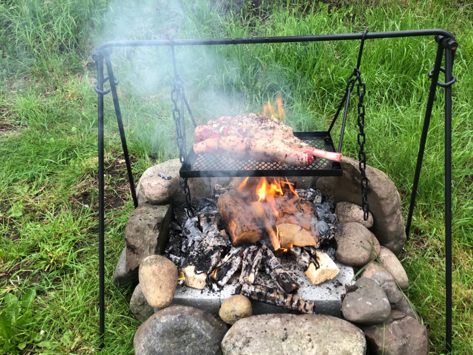 Bruntmor Grill Swing Campfire Cooking Stand BBQ Grill for Cookware & Dutch Oven Adjustable Collapsible Legs with Hooks & Accessories & Carrying Case Black customer photo 1