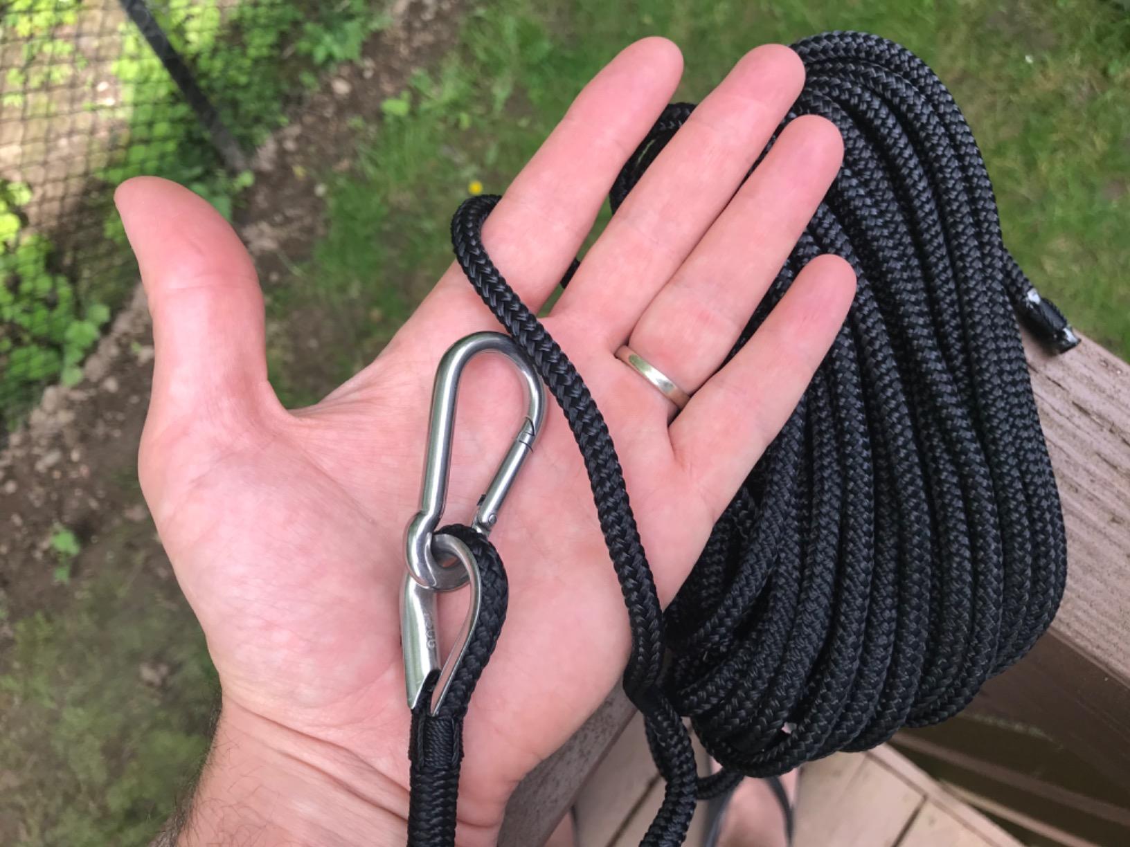 RainierSupplyCo Boat Anchor Rope - Double Braided Marine Rope Anchor Line - 50 ft x 1/4 Inch Nylon Boating Line with 316 Stainless Steel Thimble and Heavy Duty Marine Grade Bow Shackle - Black customer photo 2