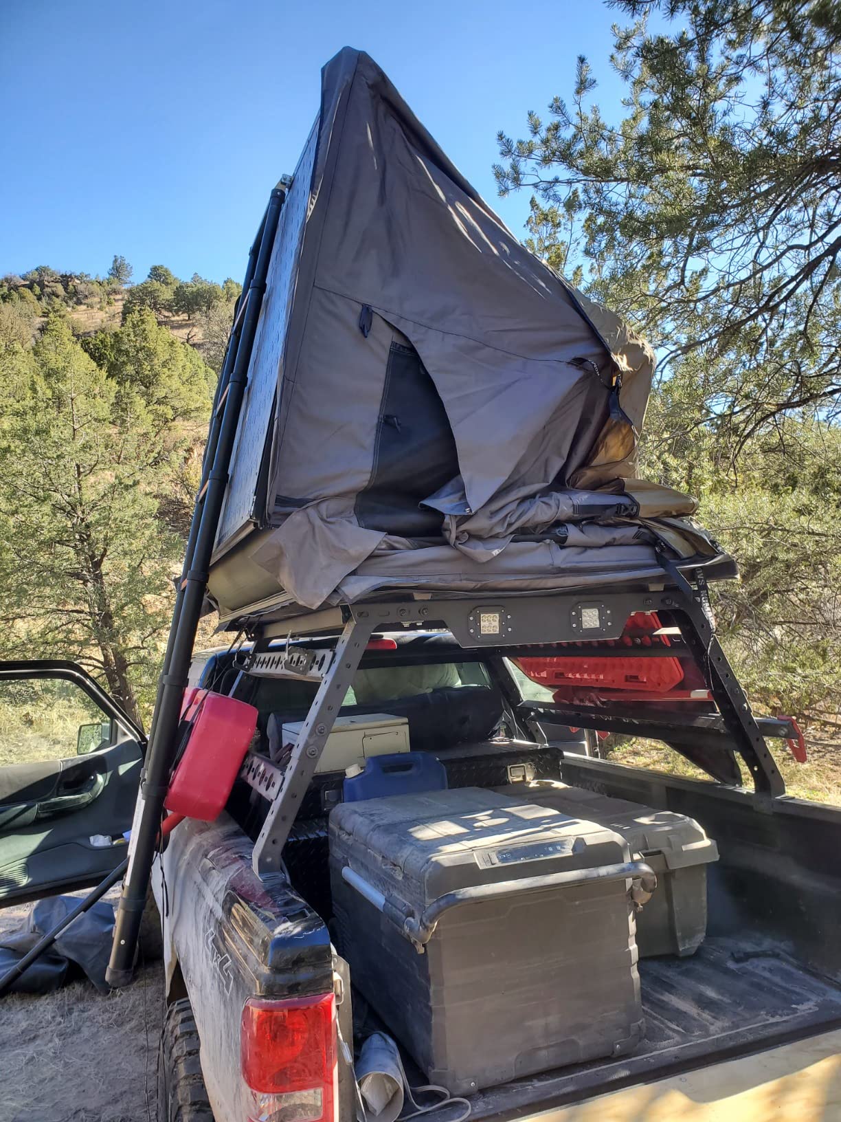 Overland Vehicle Systems HD Nomadic 3 Extended Soft Shell Roof Top Tent - Dark Gray Base with Green Rain Fly & Black 1000G PVC Travel Cover - Black Aluminum Base customer photo 1