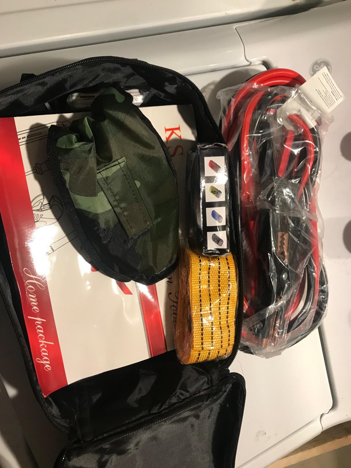HAIPHAIK Car Emergency Kit with 11.8ft Jumper Cables, Roadside Safety Kit | Emergency Roadside Kit for Car Tow Strap, Folding Shovel, Emergency Tools Box, Breakdowns Travel for Women Men customer photo 1