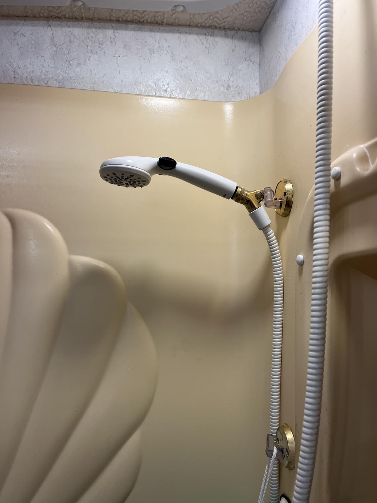 RV Shower Head with Hose and On Off Switch (Trickle), Water Saving High Pressure Shower Head with Hose Guide Ring, Shower Holder for RV, Camper, Van, Travel Trailer, Motorhome, Boat, White customer photo 1