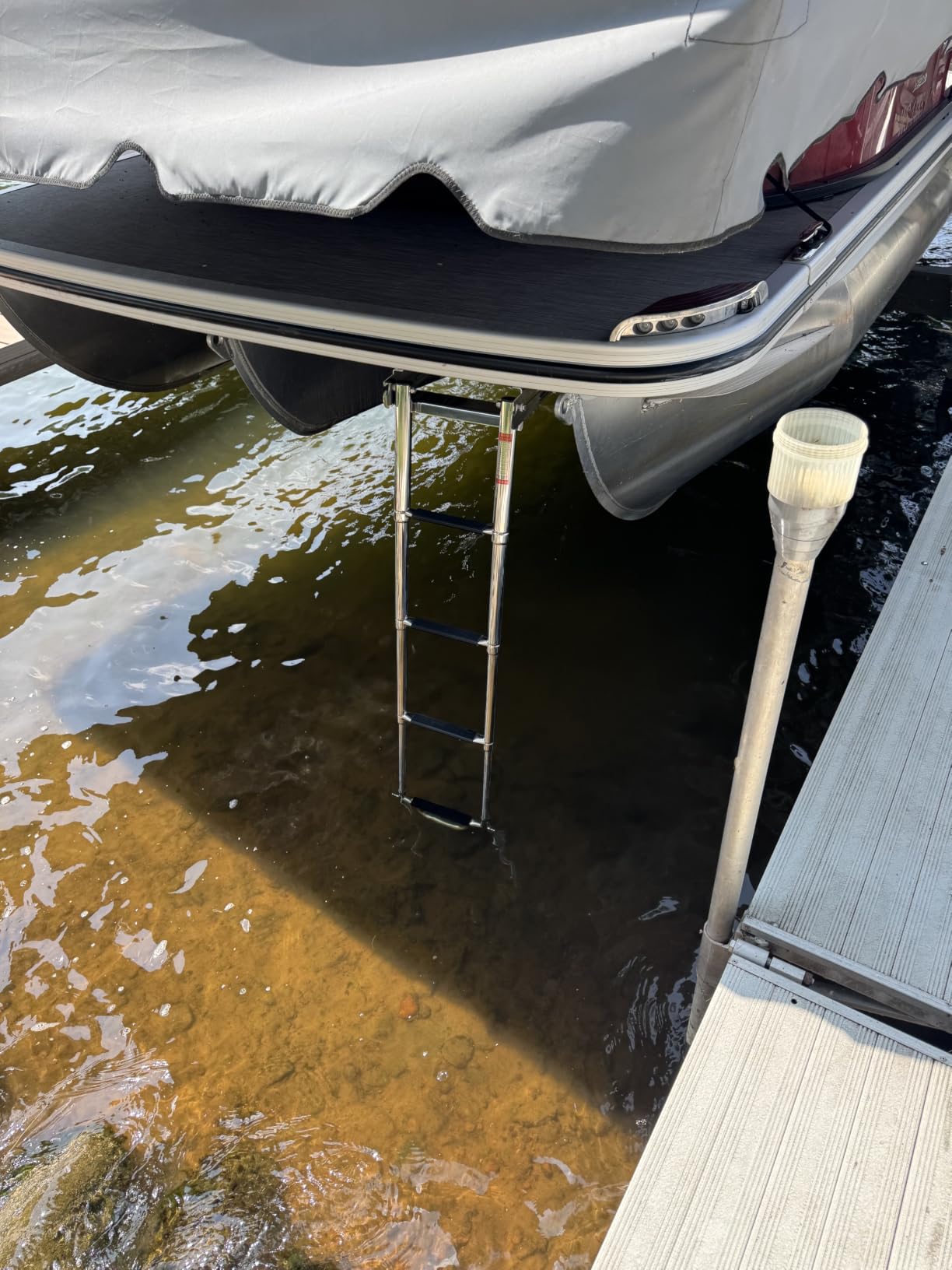 4 Step Boat Ladder Under Platform Slide Mount Boat Boarding Ladder, Telescoping Ladder with a Carry Handle and Mounting Screws, Press-Type Spring Latch (4 Steps) customer photo 1