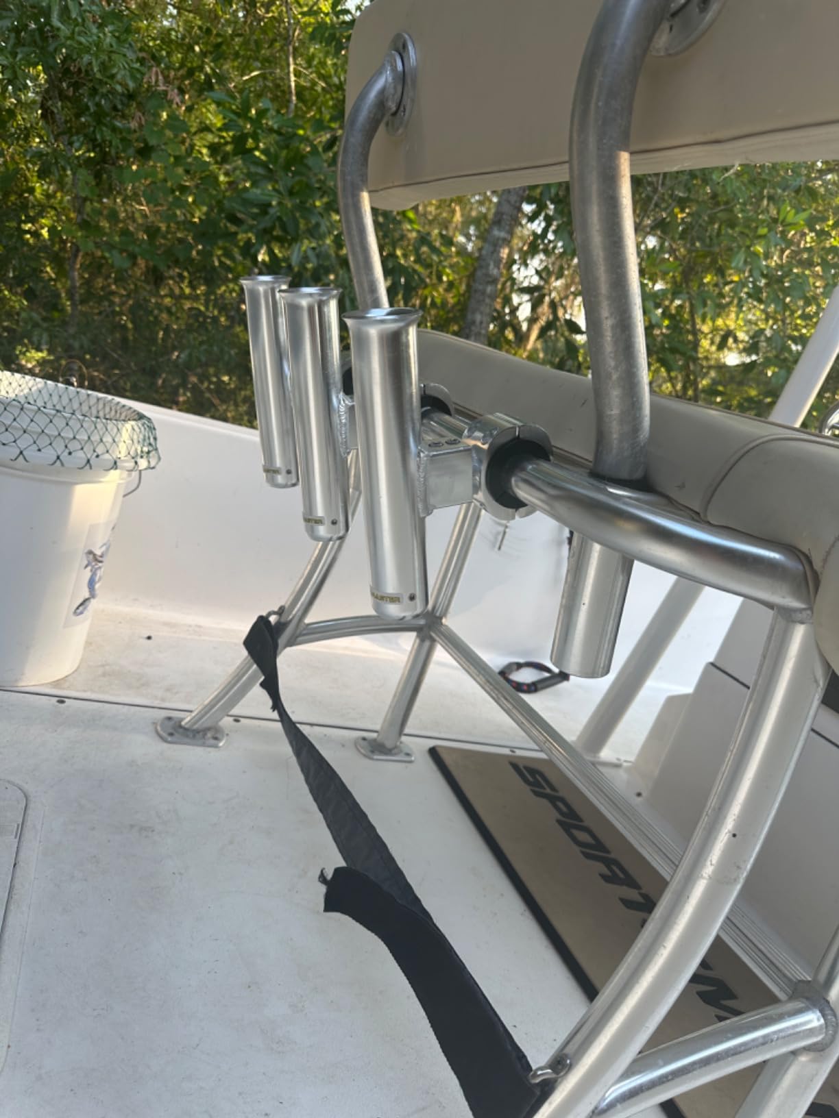 Fishmaster Adjustable T-Top Rod Holder - Marine Grade Aluminum, Rail Mount, Universal Fit - Black/White/Silver customer photo 1