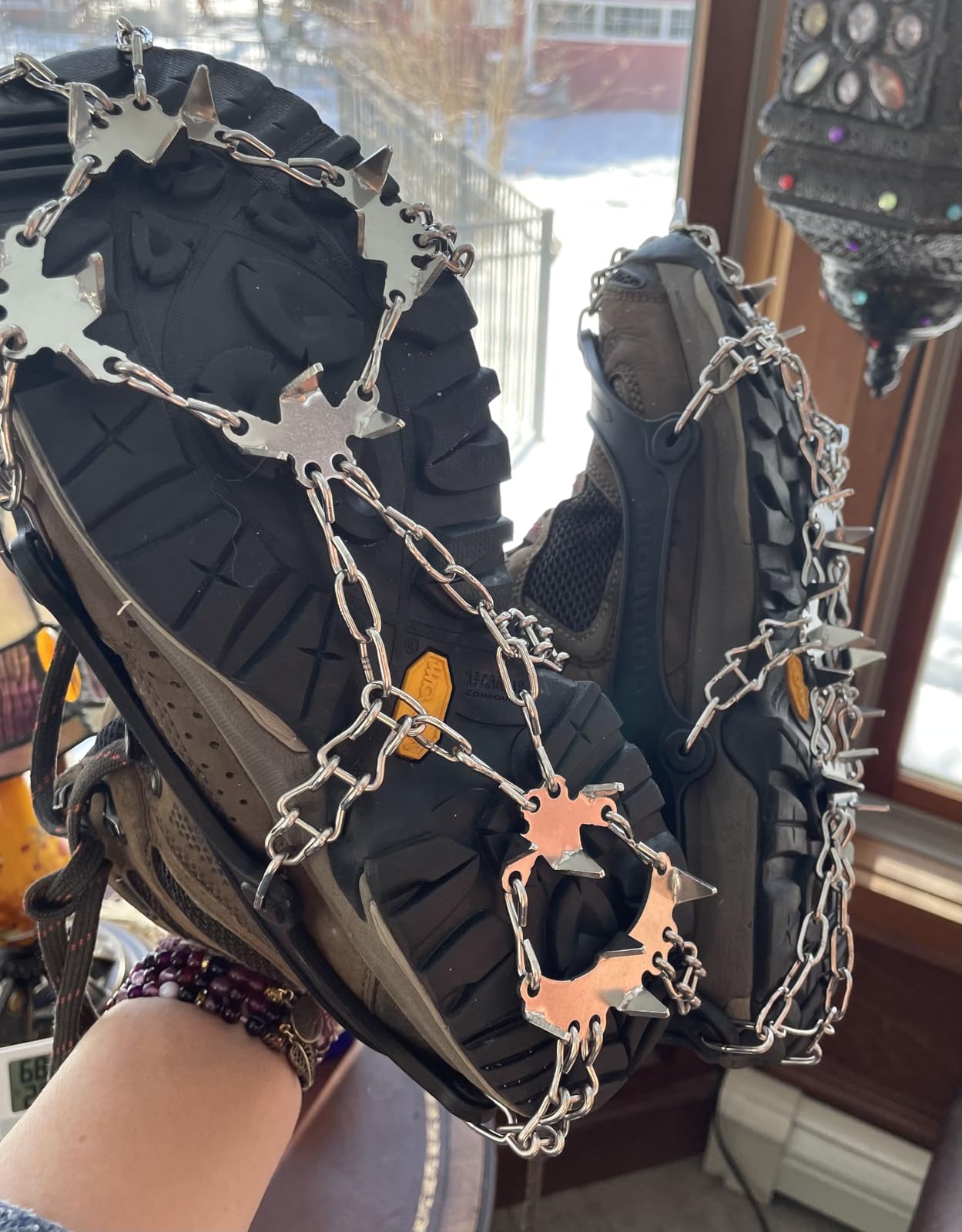 WIN.MAX Crampons for Shoes, Traction Cleats Ice Snow Grips with 19 Stainless Steel Spikes, Shoe Talons Anti - Slip Boots Spikes for Walking, Jogging, Climbing and Hiking customer photo 2