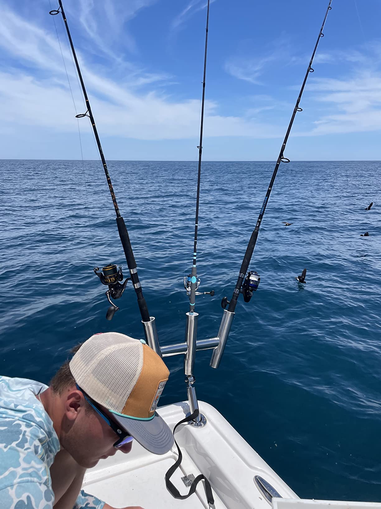 3 Tube Rod Holder-Stainless Steel Trident Outrigger Stylish-Tree Triple Rod Holder Adjustable Silver Kite Fishing Mount 3-Rod Racks for Boat, Ship, Yacht customer photo 1