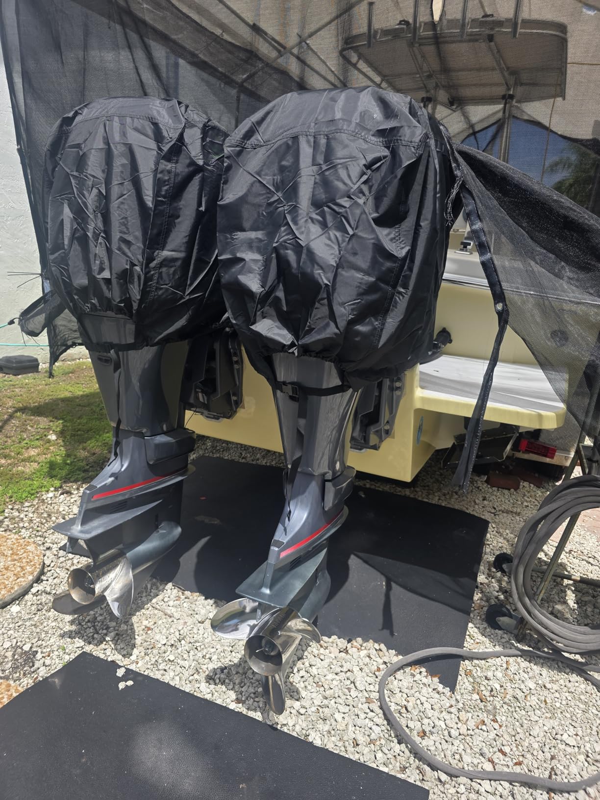 Explore Land Outboard Motor Cover - Waterproof and Fade Resistant 600D Heavy Duty Boat Engine Hood Covers - Fit for Motor 115-225 HP, Grey customer photo 1