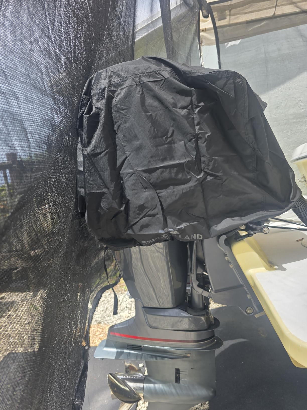 Explore Land Outboard Motor Cover - Waterproof and Fade Resistant 600D Heavy Duty Boat Engine Hood Covers - Fit for Motor 115-225 HP, Grey customer photo 2