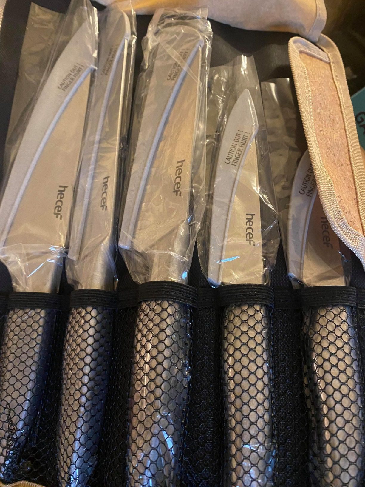 hecef Vintage Style Kitchen Knife Sets, Scratch Resistant Camping Matte Knives with 5 Slots Recycled Oxford Cloth Knife Roll Bag & Covers, Stonewashed High Carbon Stainless Steel Blades & Hollow Handle customer photo 1