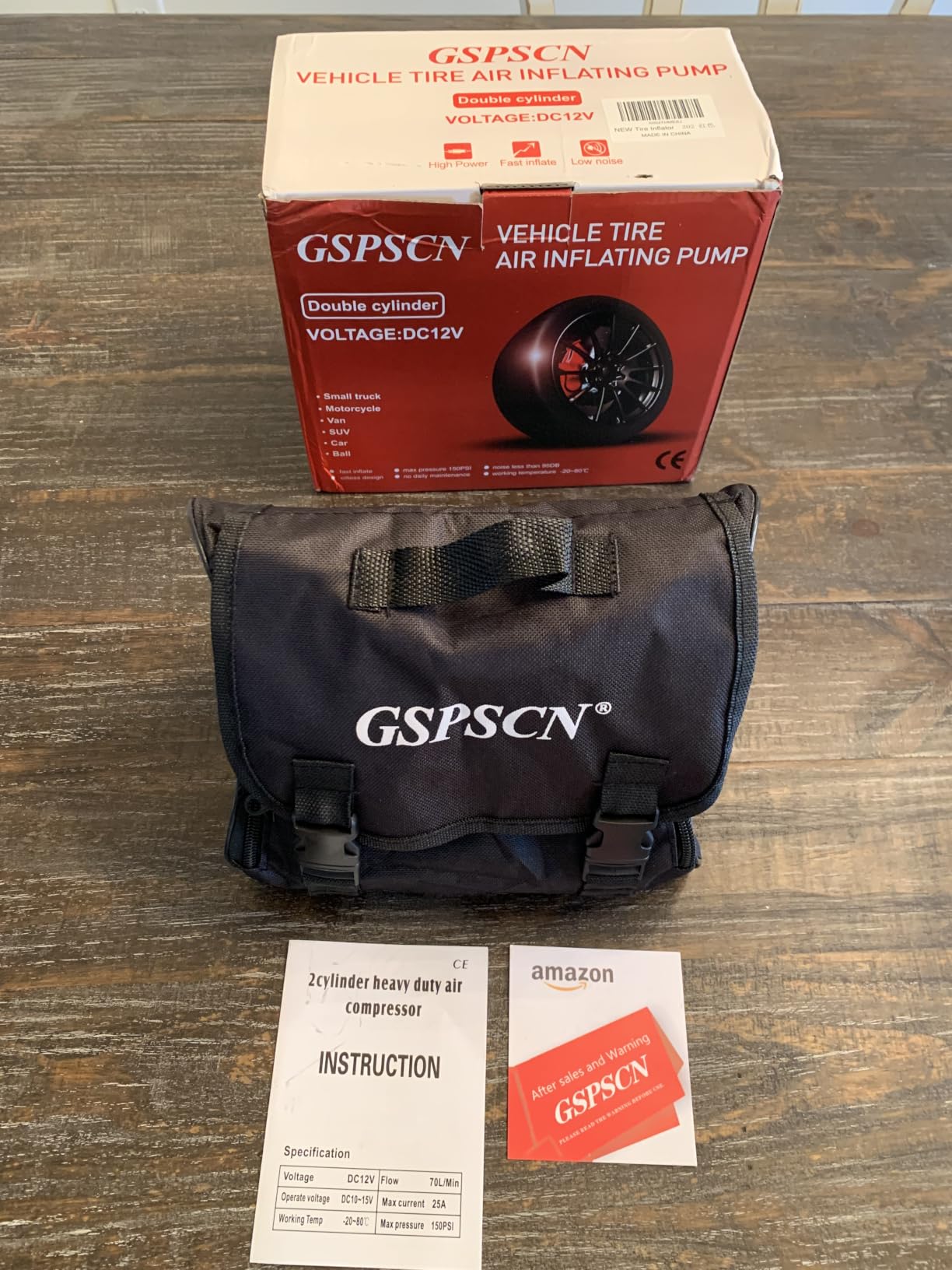 GSPSCN 12V Heavy Duty Tire Inflator Metal Portable Air Compressor Pump | 6X Faster Inflation Dual Cylinders 150PSI Air Pump with Adapter for Car, RV,Pickup Truck, SUV, Van,Camper, Air Bed,Ball customer photo 2