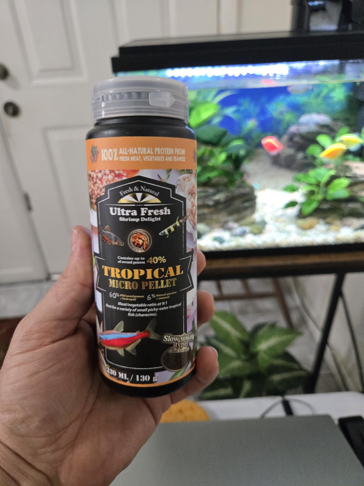 Ultra Fresh Tetra Fish Food, Slow Sinking, All Natural Ingredients, Wild Sword Prawns, Spirulina, Color Enhancement, Small Granules, Tropical Micro Pellet 1.87 oz customer photo 2