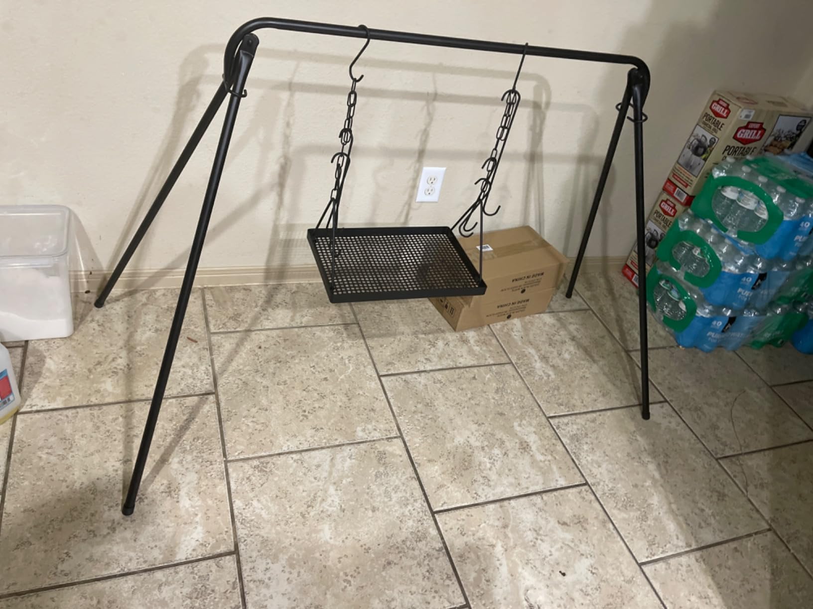 RELIANCER Grill Swing, Campfire Grill Cooking Stand w/8 Hooks & Storage Bag, Cast Iron BBQ Party Swing Grilling Cooking Rack, Outdoor Picnic Camping Cookware Hanging Rack, Collapsible Bonfire Barbecue Set customer photo 2