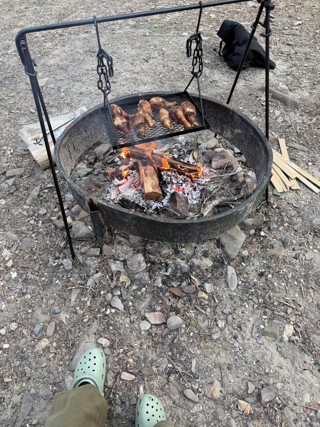 REDCAMP Swing Campfire Grill Stand - Collapsible Campfire Cooking Rack with 6 Hooks & Iron Grill Grate, Portable Dutch Oven Hanger for Outdoor Camping, Cookware, Bonfire, Rectangle customer photo 1