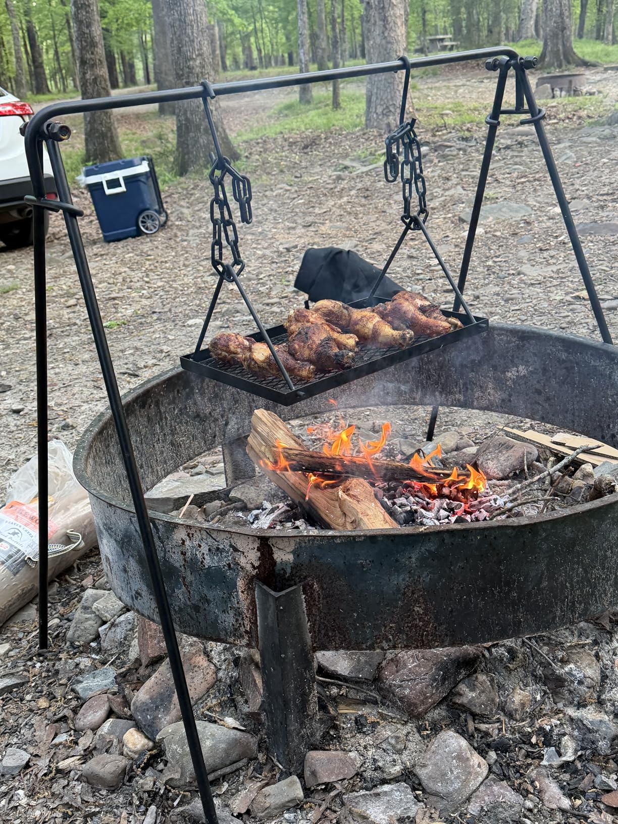 REDCAMP Swing Campfire Grill Stand - Collapsible Campfire Cooking Rack with 6 Hooks & Iron Grill Grate, Portable Dutch Oven Hanger for Outdoor Camping, Cookware, Bonfire, Rectangle customer photo 2