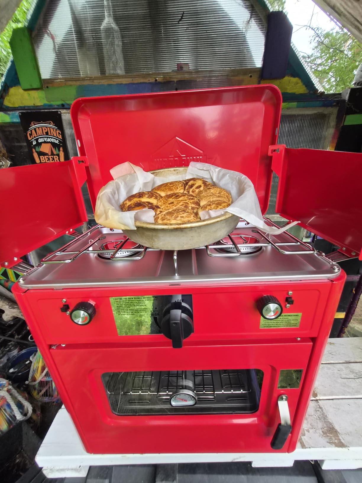 Hike Crew Outdoor Gas Camping Oven w/Carry Bag | CSA Approved Portable Propane-Powered 2-Burner Stove & Auto Ignition, Overheat Safety Shutoff, Built-In Thermometer Hose Regulator Included customer photo 1