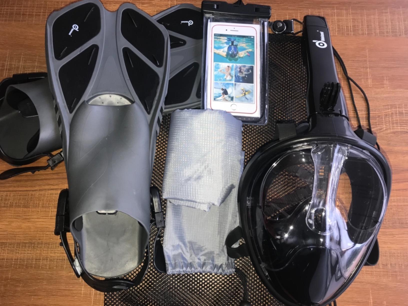 Odoland Snorkeling Packages, Full Face Snorkel Mask for Adults & Youth with Camera Mount, Adjustable Swim Fins, Anti-Fog Anti-Leak Diving Gear for Men Women Teens customer photo 2