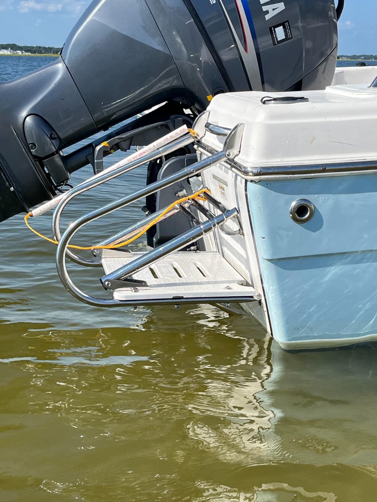 Boat Universal Swim Fiberglass Platform Under Mount Telescopic Ladder with 2 Handrails, 3 Step in/Outboard (Adjustable Installation Angle) customer photo 1