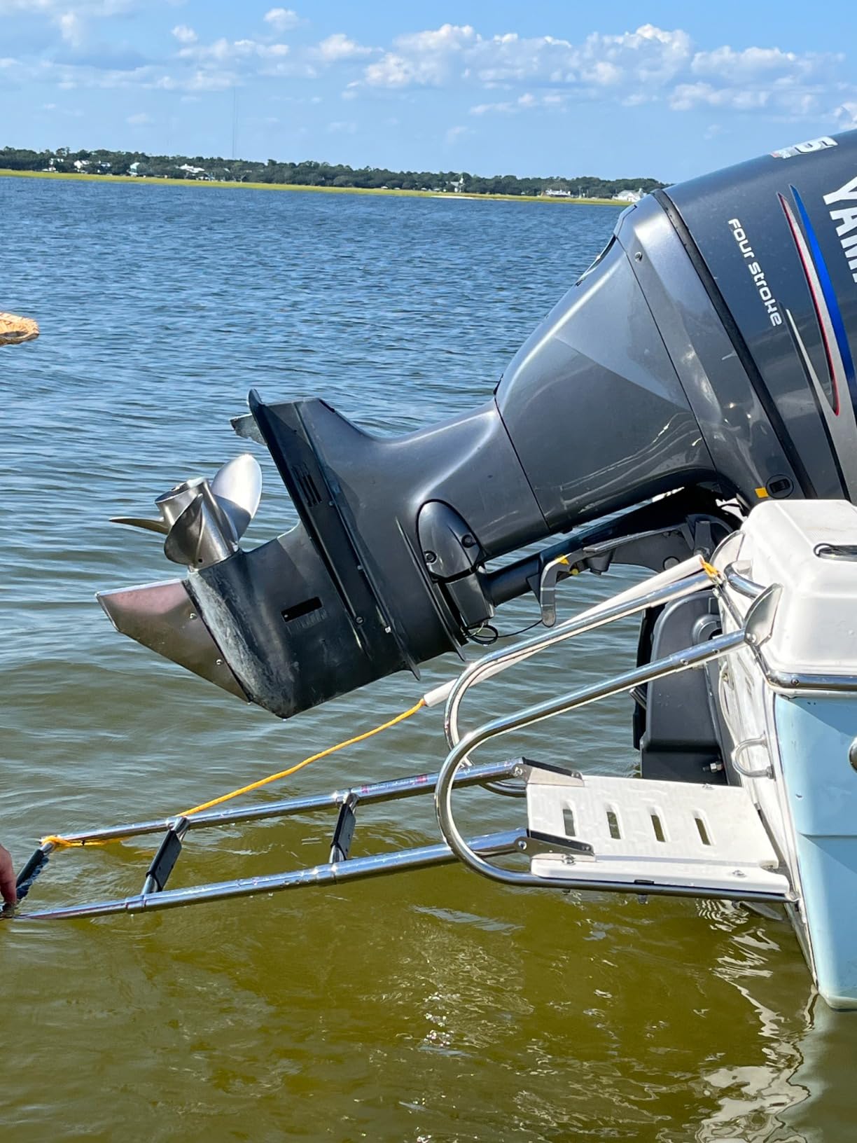 Boat Universal Swim Fiberglass Platform Under Mount Telescopic Ladder with 2 Handrails, 3 Step in/Outboard (Adjustable Installation Angle) customer photo 2