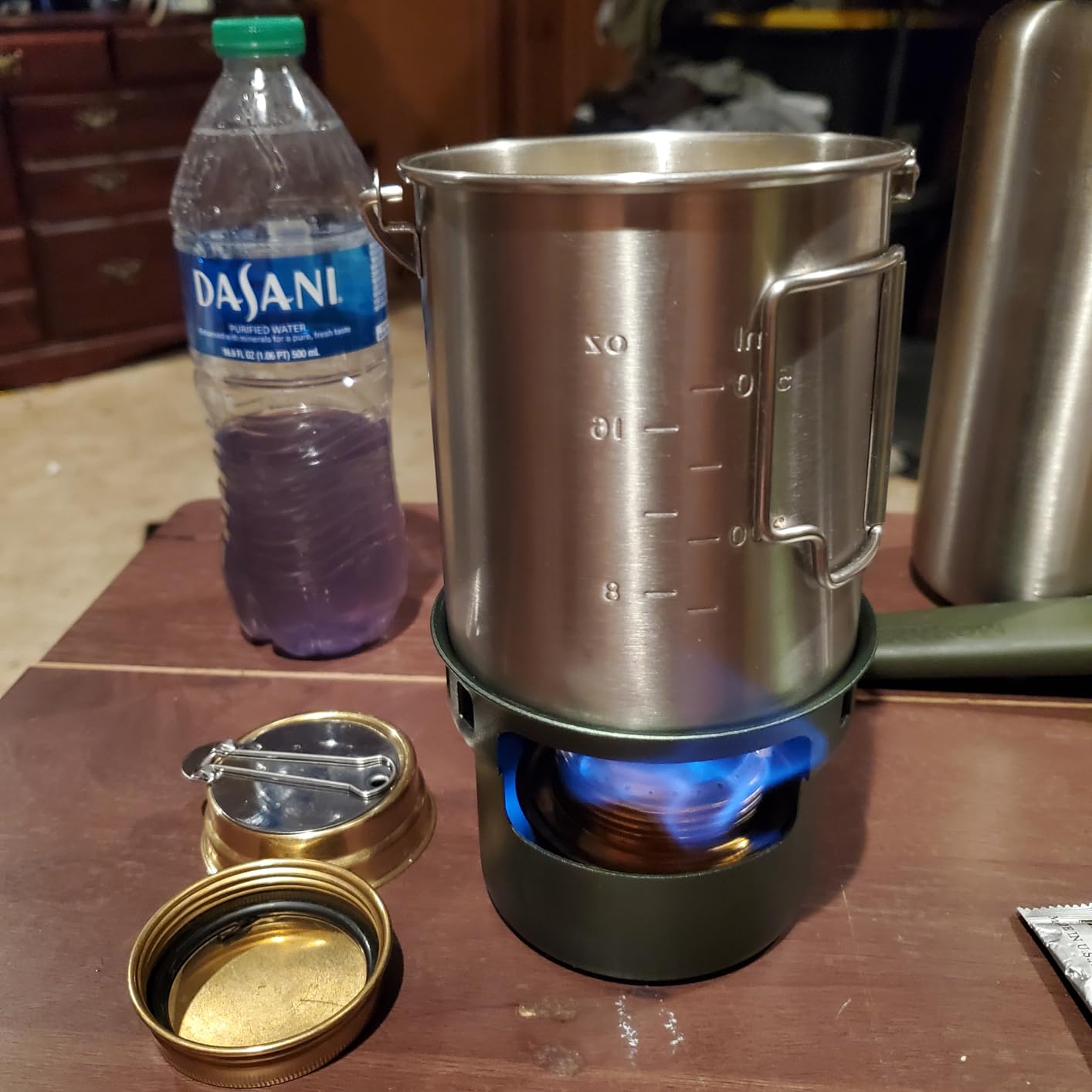 Portable 2 In 1 Mini Alcohol Stove Burner For Camping With Cross Stand | Silver, Stainless Steel, Storage Bag, Lightweight Tiny Brass Stove For Backpacking Emergency Outdoor Coffee customer photo 1