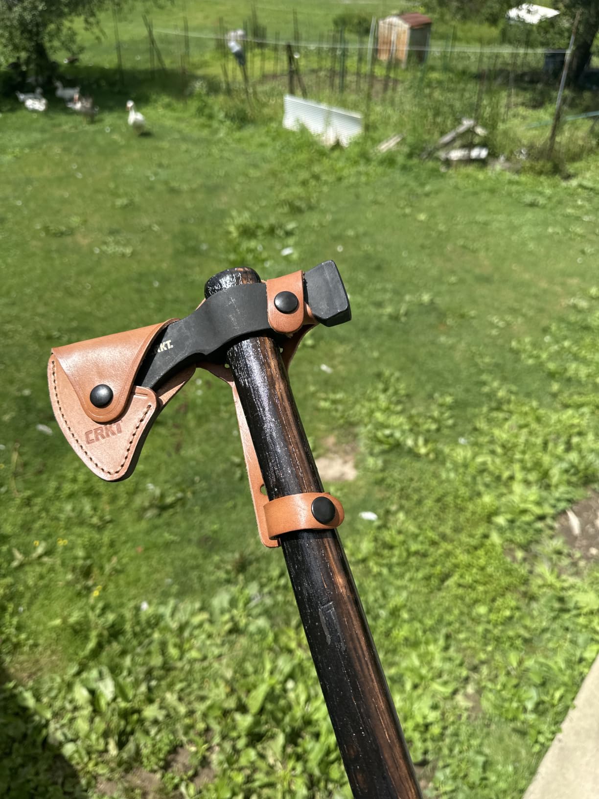 CRKT Black Woods Chogan T-Hawk Outdoor Survival Tomahawk: 1055 Carbon Steel Plain Edge Blade, Tennessee Hickory Handle, with Leather Sheath, 2730KS customer photo 1