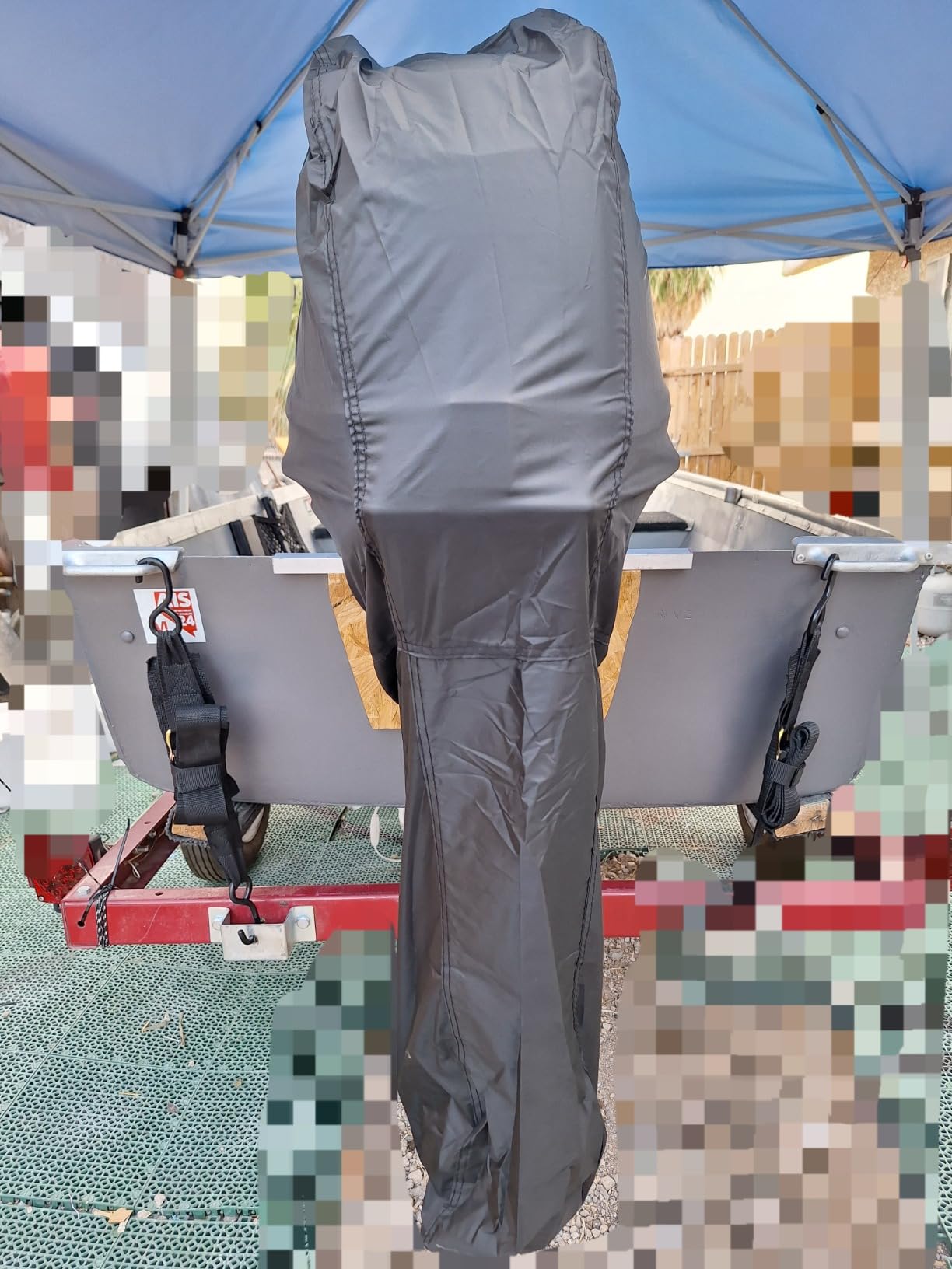 iCOVER Outboard Motor Covers, Trailerable Full Boat Engine Cover Waterproof Heavy Duty Oxford Fabric with Zipper, Fits 175-225HP Motors customer photo 1