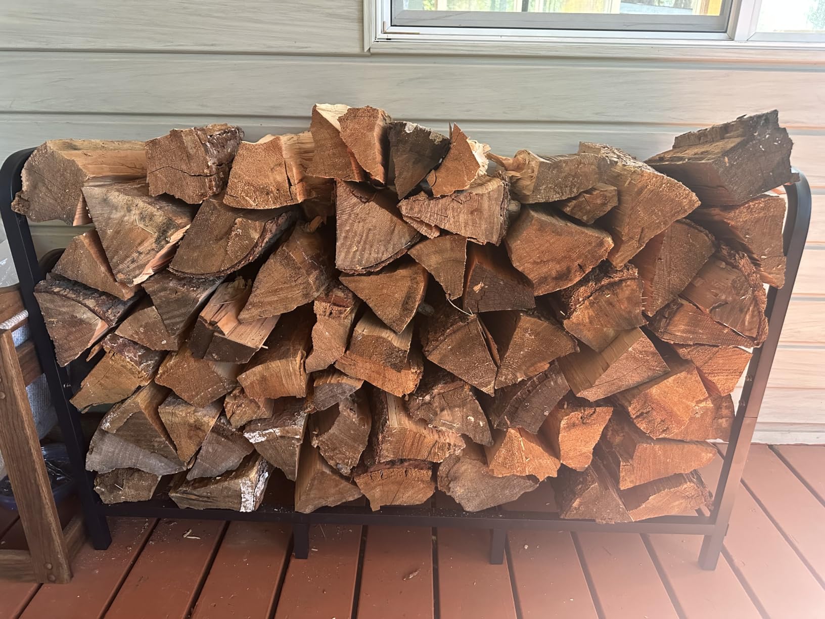 4ft Firewood Rack Holder, Adjustable Heavy Duty Fire Log Stacker Stand for Fireplace, Outdoor Indoor Metal Wood Pile Storage Organizer, Patio Logs Stand tool, Black customer photo 1