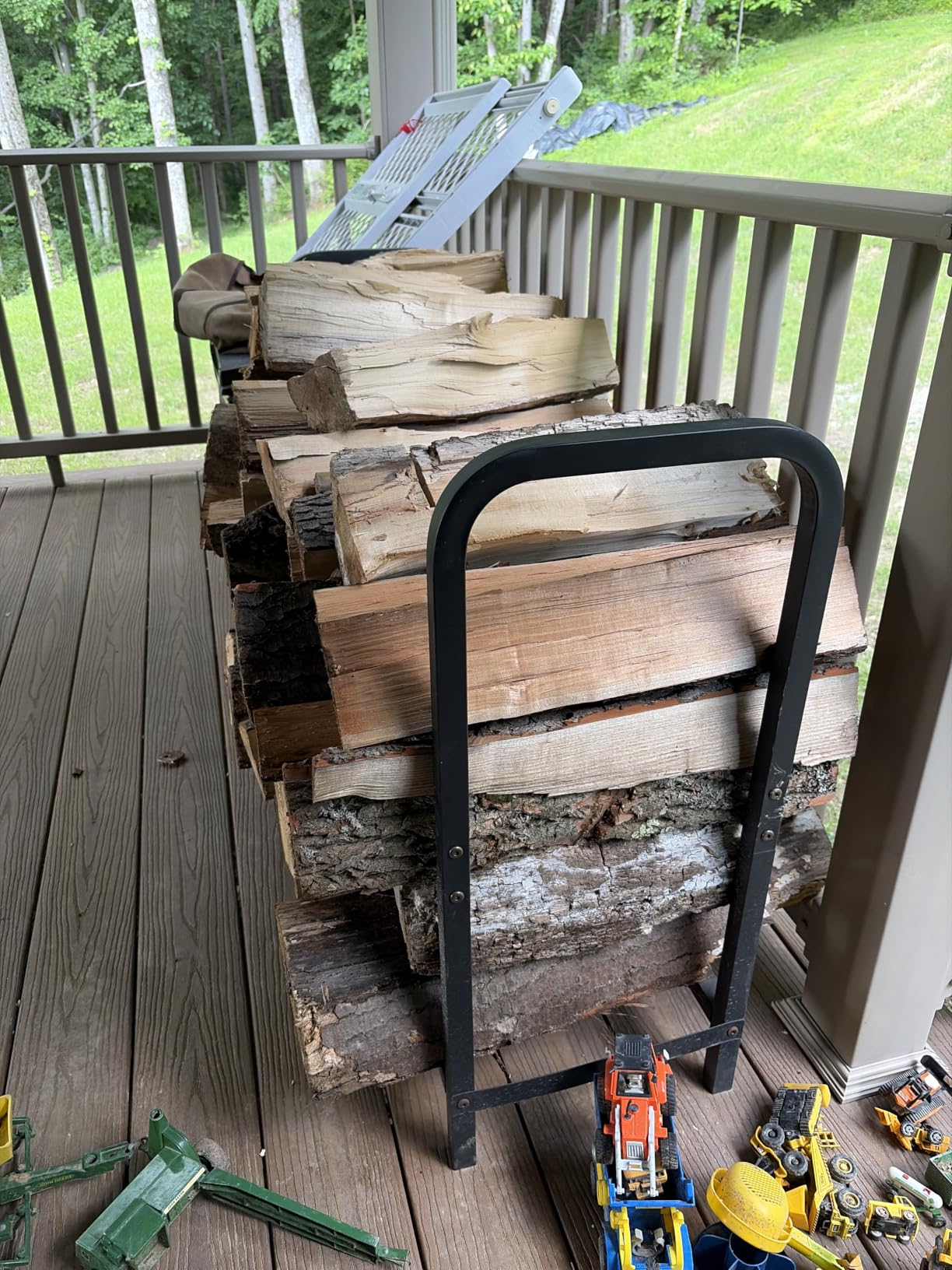 4ft Firewood Rack Holder, Adjustable Heavy Duty Fire Log Stacker Stand for Fireplace, Outdoor Indoor Metal Wood Pile Storage Organizer, Patio Logs Stand tool, Black customer photo 2
