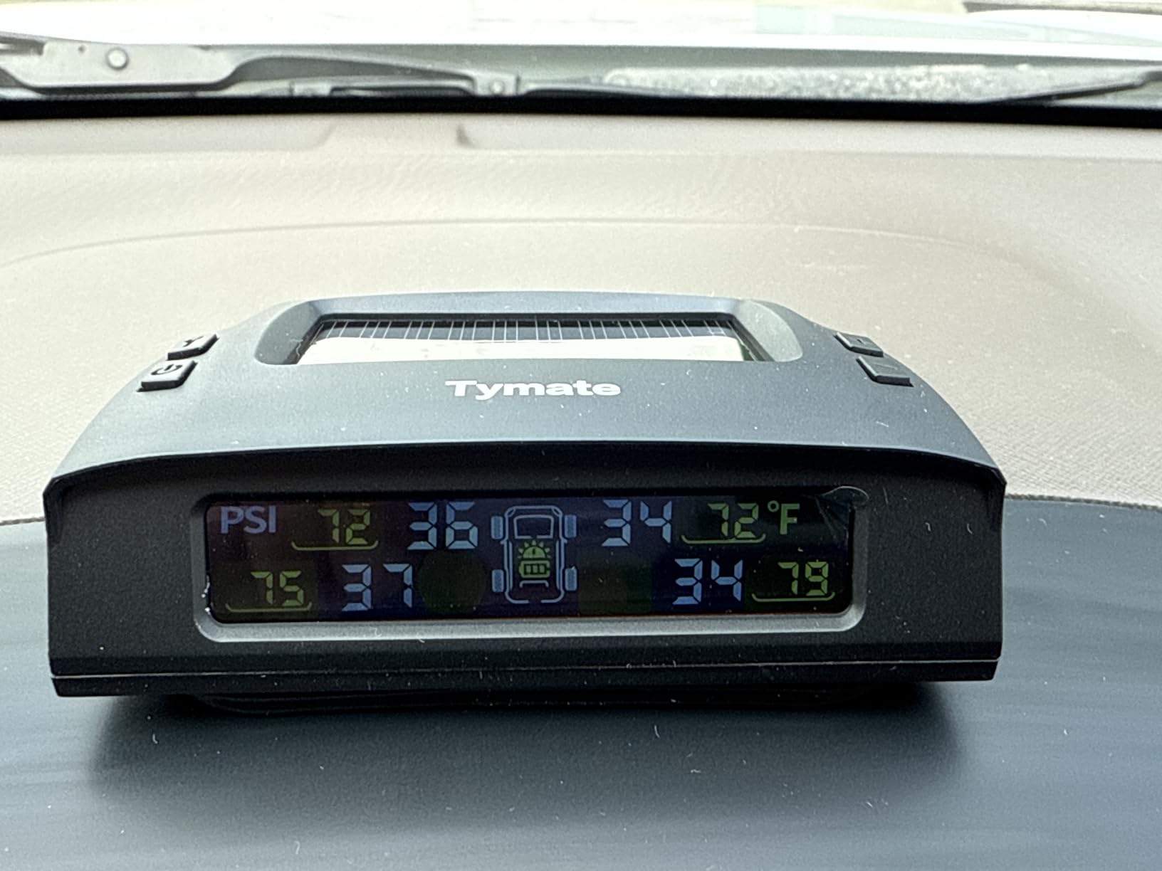 Tymate TM2 RV Tire Pressure Monitoring System, TPMS Set of 4 Sensors | Max. 10 Tires Info Monitoring, 6 Alarm Modes, 0-144PSI, Solar/USB Charge, Color LCD, For RV/Fifth Wheel/Trailer/Truck/SUV/Car customer photo 2