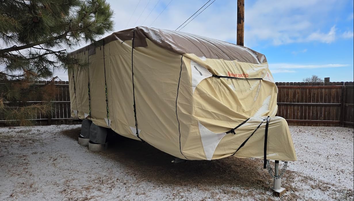 Umbrauto Travel Trailer RV Cover 24' ~ 27' - Upgraded 9-Layers Top Camper Cover, Waterproof & Windproof Heavy Duty Toy Hauler RV Cover for Winter Snow with Tongue Jack Cover, Gutter Covers customer photo 1