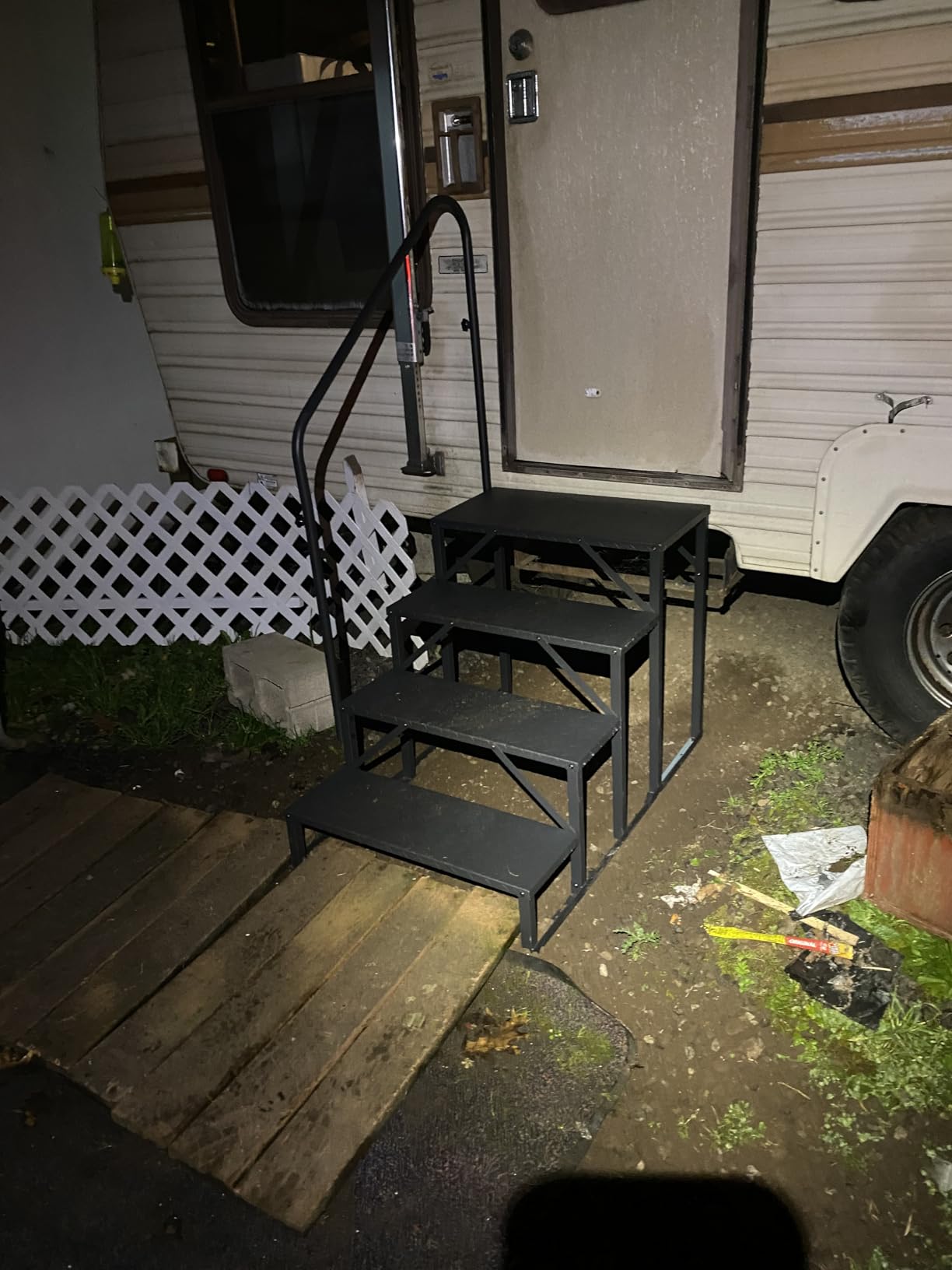 Nilight RV Steps with Handrail, 2 Steps Hot Tub Steps Outdoor RV Stairs Step Portable Mobile Motor Home Stairs for Camper Travel Trailers Dock Entry Steps 5th Wheel RV Porch with Anti-Slip Handrail customer photo 1