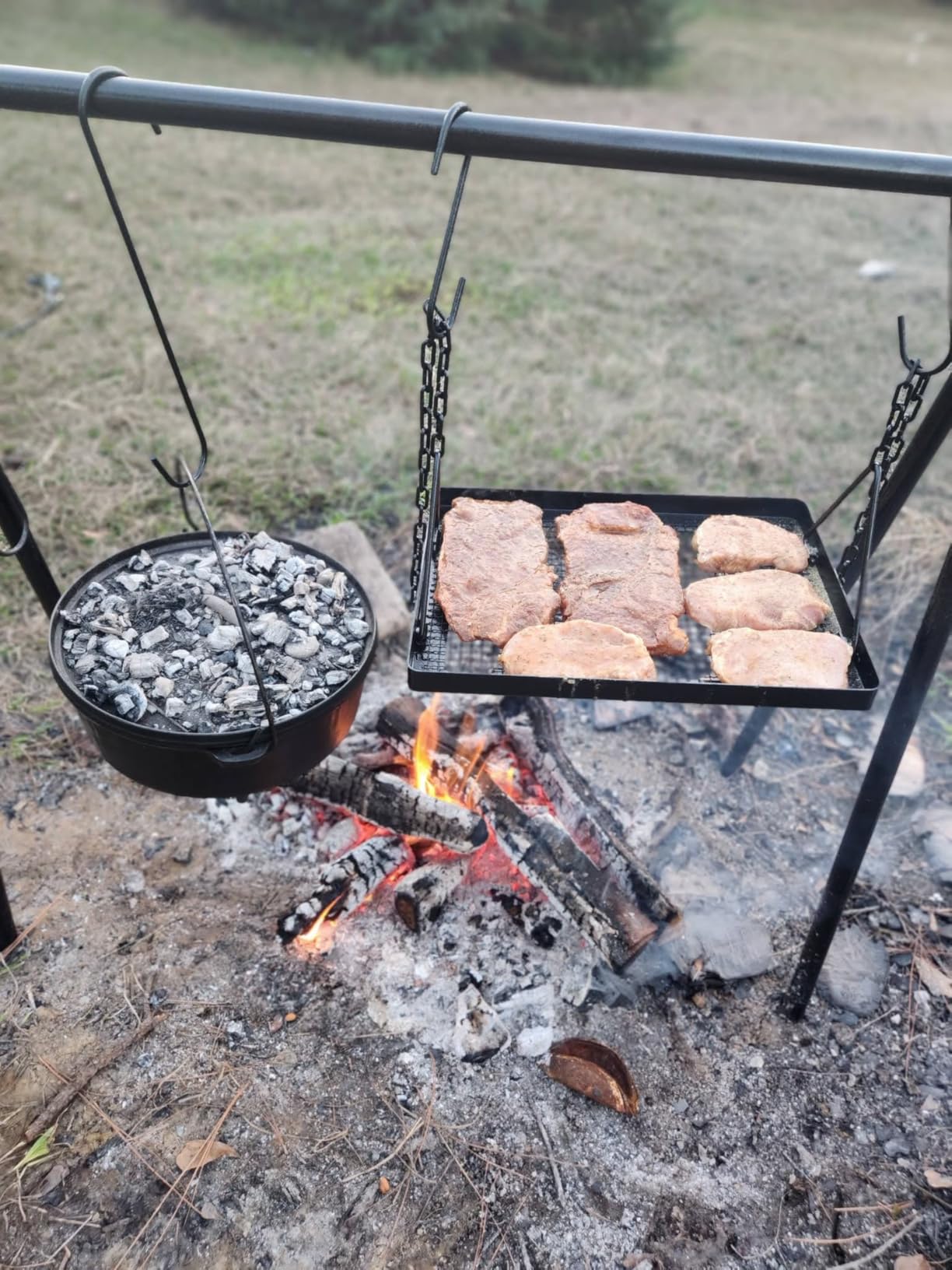 Campfire Swing Cooking Grill Stand, Collapsible Campfire Cooking Rack with Adjustable Iron Grill Grate and Hooks for Outdoor BBQ Picnic Cookware Party Dutch Oven customer photo 1