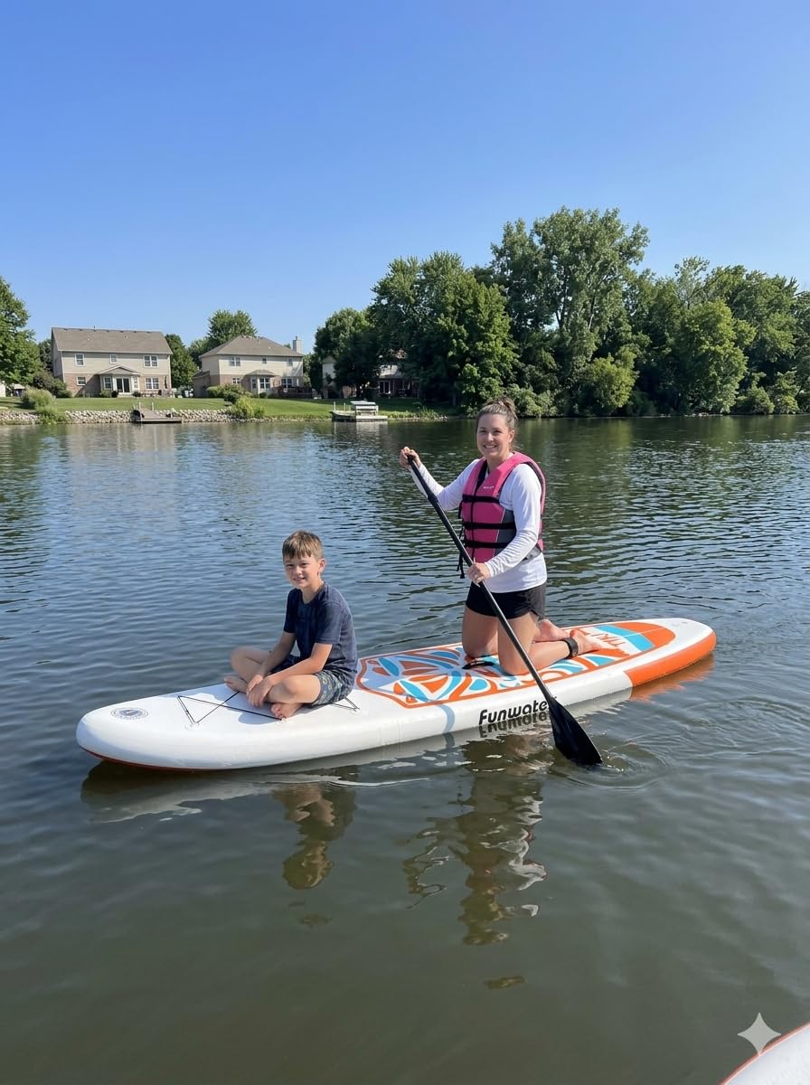 FunWater Inflatable Stand Up Paddle Board with Beginners SUP Accessories, Anti-Slip EVA Deck, Versatile Yoga/Big Fin Inflatable Paddle Boards for Adults & Youth of All Skill Levels customer photo 2