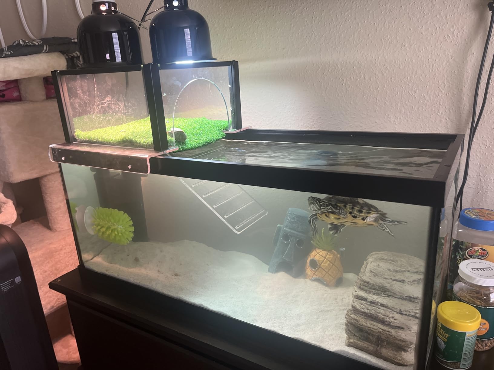 Turtle Basking Platform Large for 10-13.5in Wide 10/20/29/55 Gal Aquariums | Above Tank Topper for Aquatic Turtles, Sturdy One-piece Base, 4 Pillars Supports, Non-Slip Stepped Ramp, Escape-proof Barriers customer photo 2