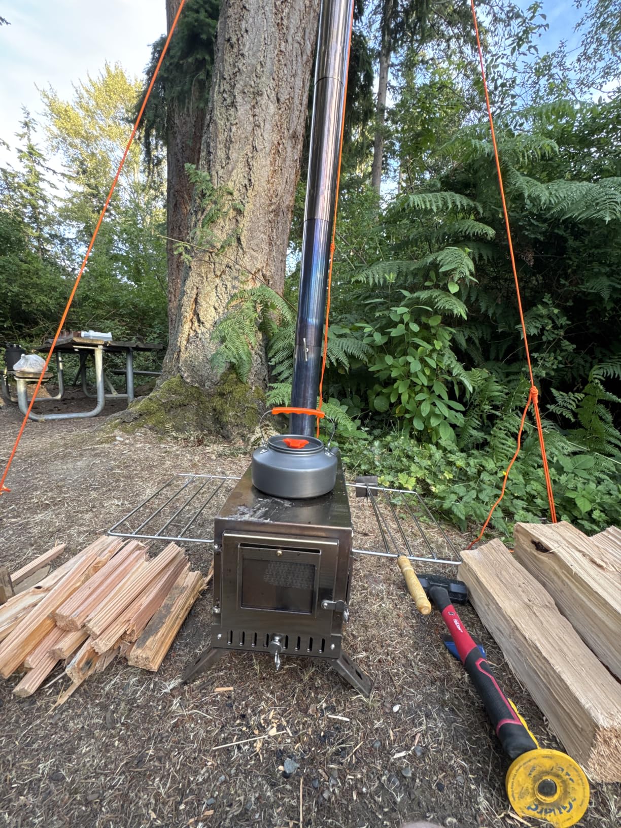 unho Stainless Hot Tent Stove Crack-Resistant Ceramic Glass Outdoor camping | tent heater camping Portable Wood Stove 6 Stainless Chimney Pipes for Heating & Cooking, Ice Fishing Winter Warmth customer photo 1